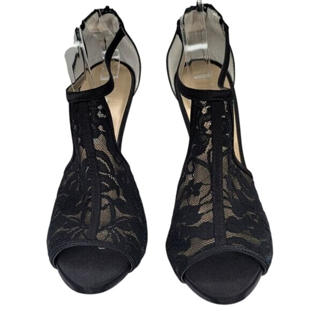 Caparros Black Lacey Peep Toe Heels